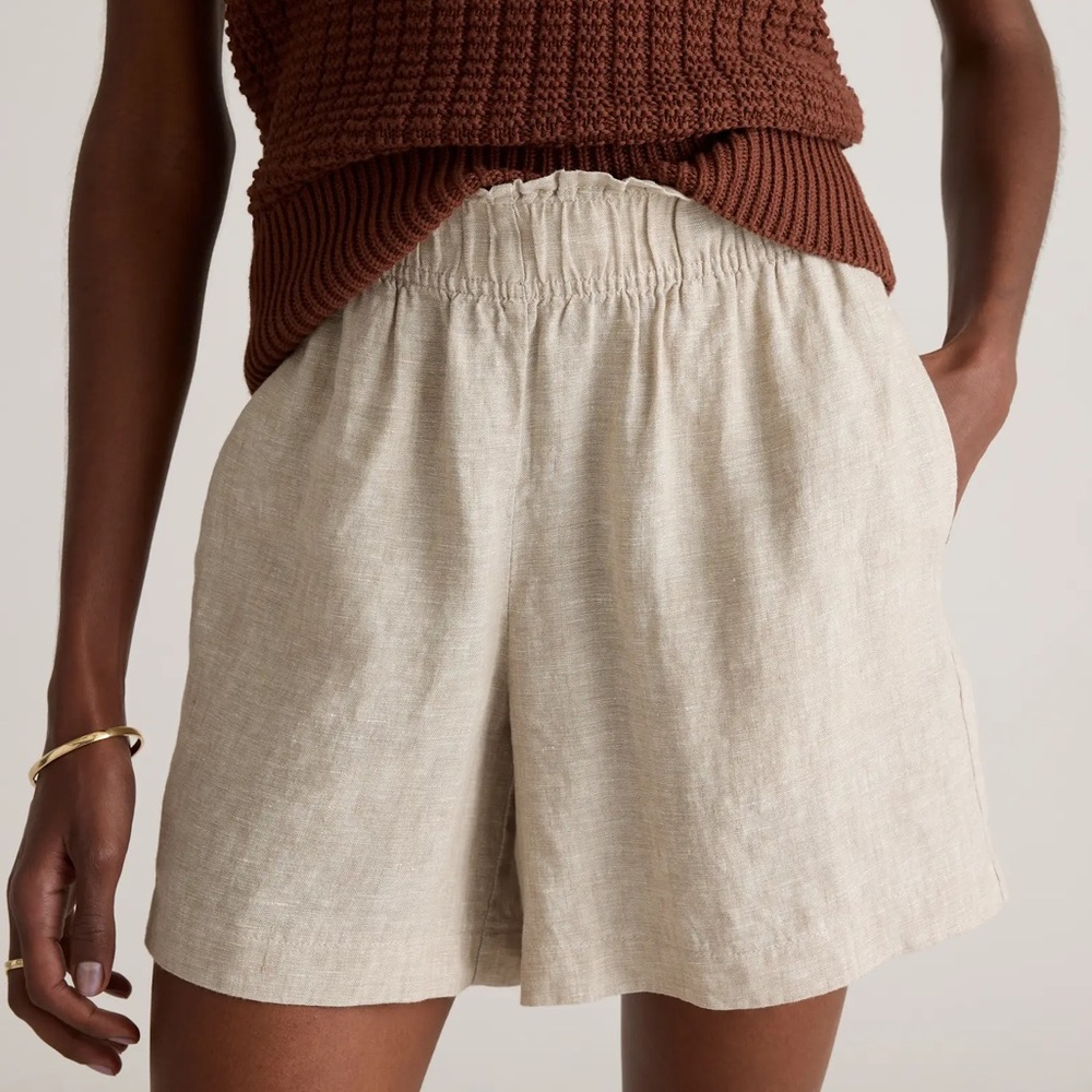 H&M Linen Blend Cream High Waist Shorts with Elastic Waistband